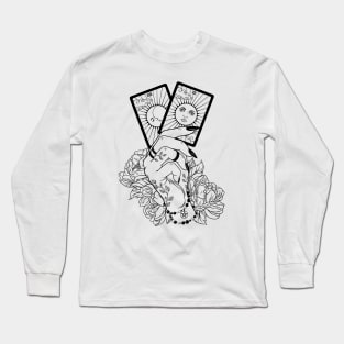 Witch hand hold two tarot cards The Moon and The Sun Long Sleeve T-Shirt